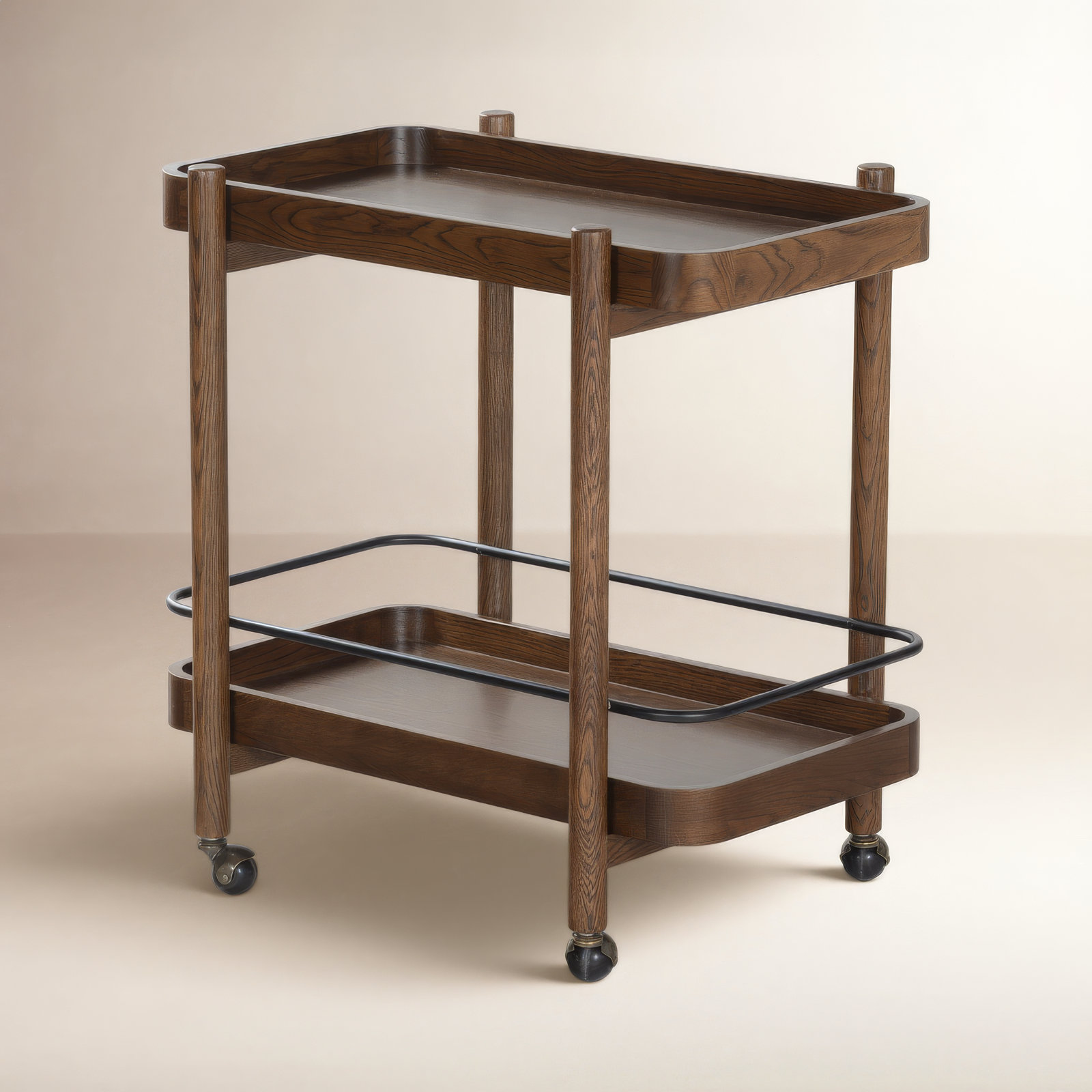 2-Shelf Wood Bar Cart, Walnut