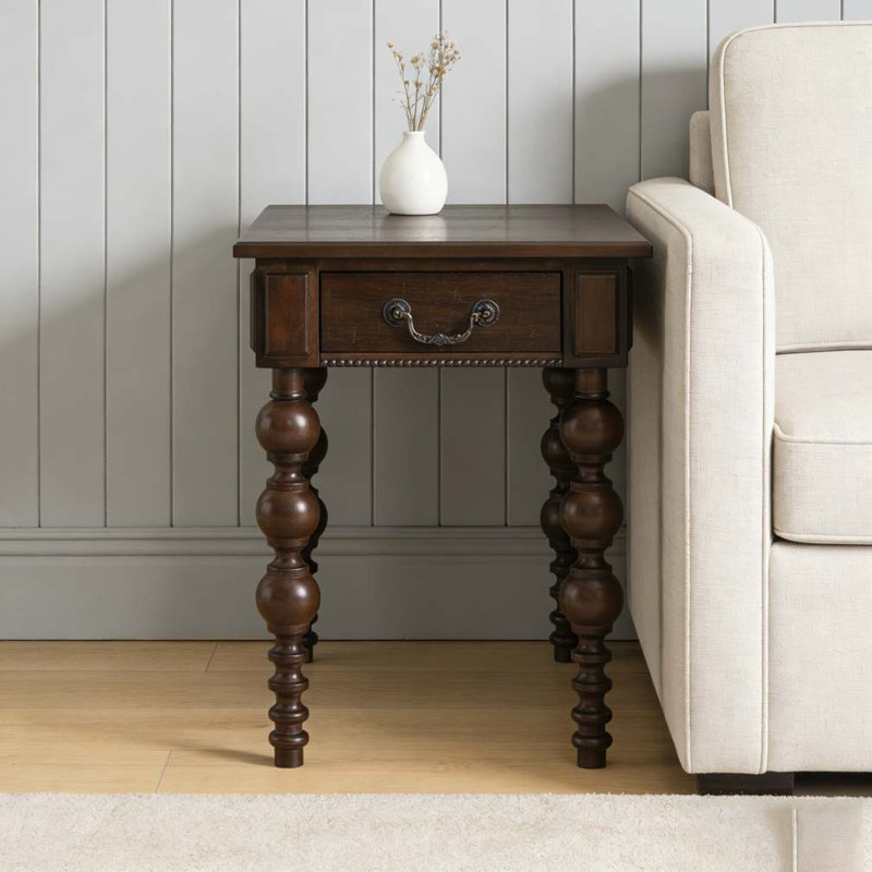 Solid Wood End Table with Drawer, Espresso
