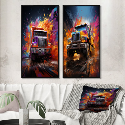 «Expressionist Monster Truck Fury» - ensemble de 2 décorations murales