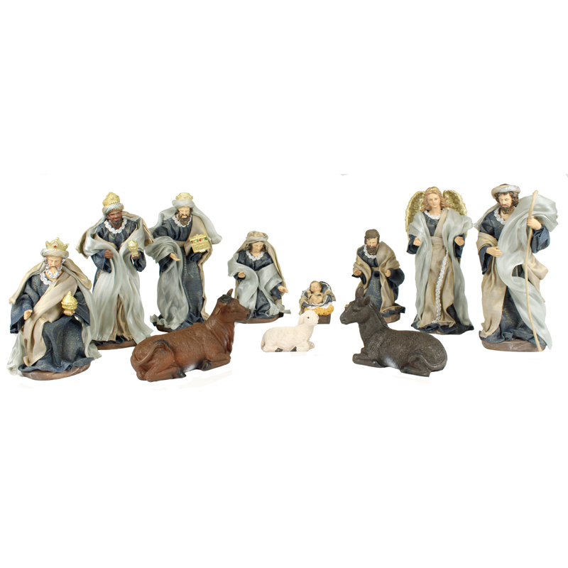 Crèche en tissu bleu de 11 pièces, 12 po H x 8 po L x 6 po P