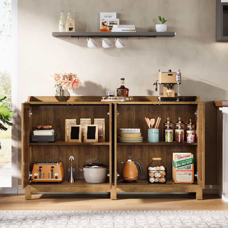 57" Sideboard Buffet Cabinet with Adjustable Shelves, Oak