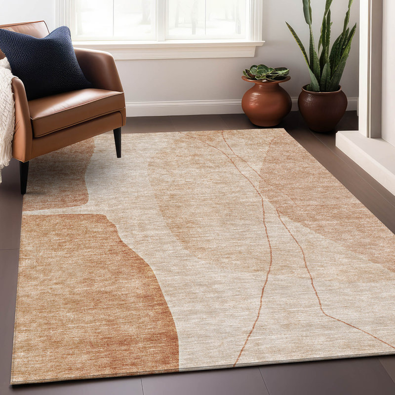 Premium Machine Washable Prisco Terracotta Rug, Rectangle 8' x 10'
