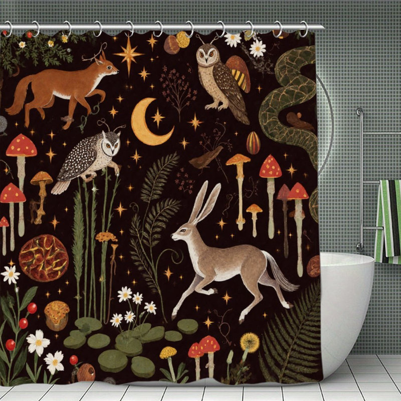 Rideaux de douche Woodland Creatures & Night pour salle de bain, 71 po x 71 po
