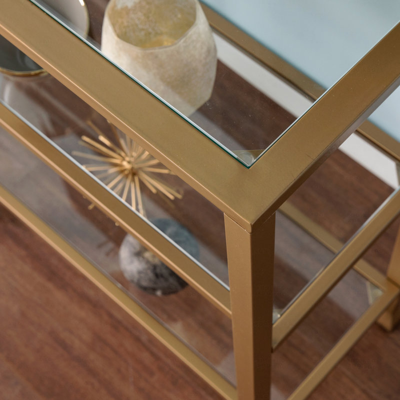 Console étroite en métal avec tablettes en verre