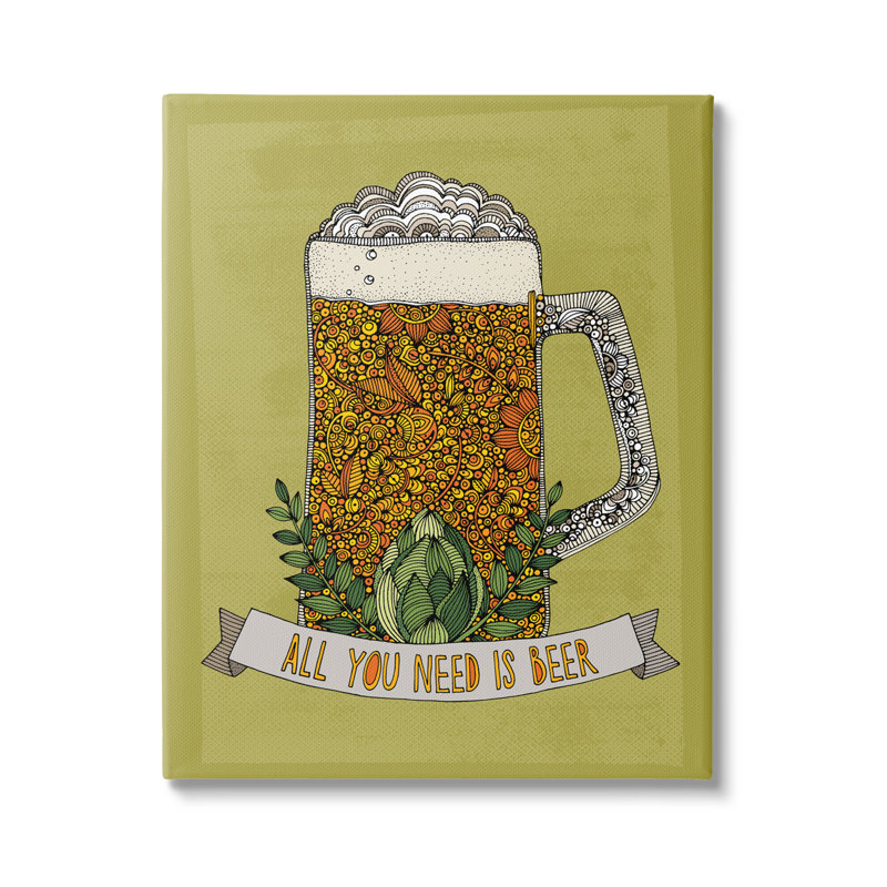 «All You Need Is Beer» par Valentina Harper, art textuel sur toile, Toile tendue, H 20 po x l 16 po x P 1,5 po