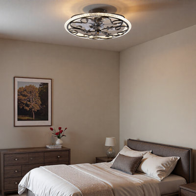 20" Decorative Ceiling Fan with LED Light Ring, Remote Control, Reversible Motor and Dimmable 3-Colour Lighting, Ideal for Bedroom, Living Room or Study Room