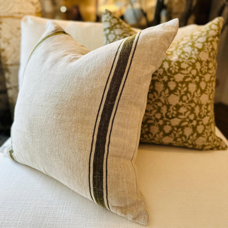 Marseille Pillow Cover - 22" x 22", Green/Natural Stripe