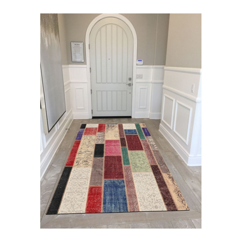 Patchwork Multicolor Woven Base Machine Washable Rug, Runner 4'11" x 9'10" Rug Pad Included