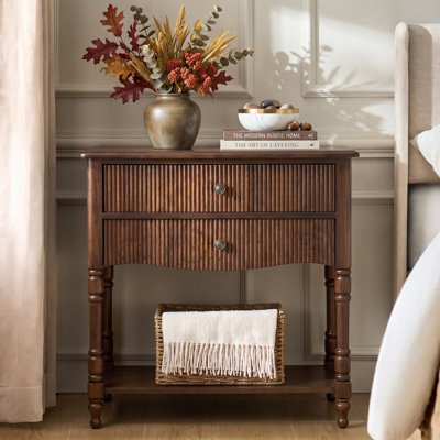 Falgout Transitional 30"W 31"Tall 2-Drawer Fluted Curved End Table with Solid Wood Columns