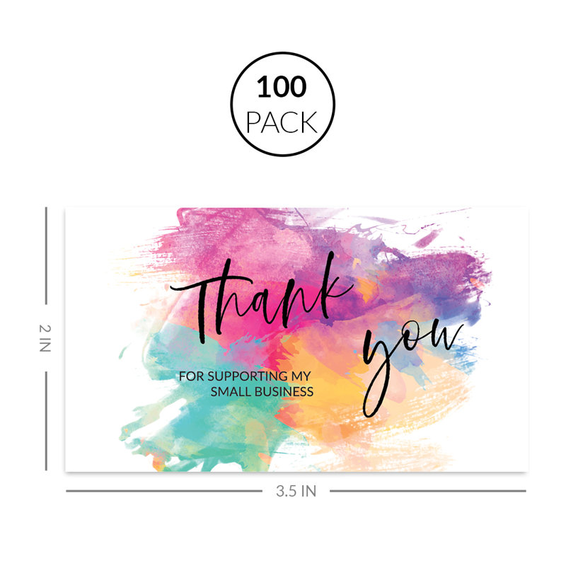 «Thank You For Supporting My Small Business», aquarelle brossée arc-en-ciel, paquet de 100, 2 x 3,5 po