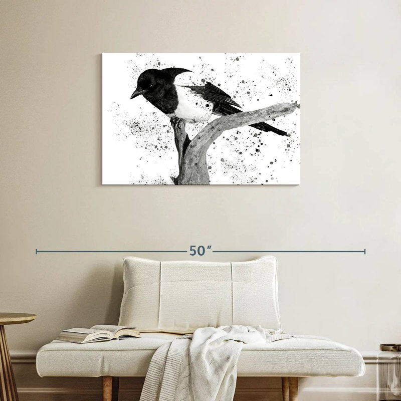 Oiseau noir et blanc Brampt, H 24 po x l 36 po