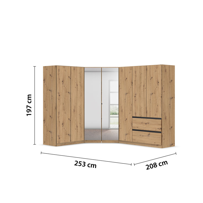 Wardrobe wardrobe set COSTA handle-less front, push-to-open, Artisan oak/Metallic grey
