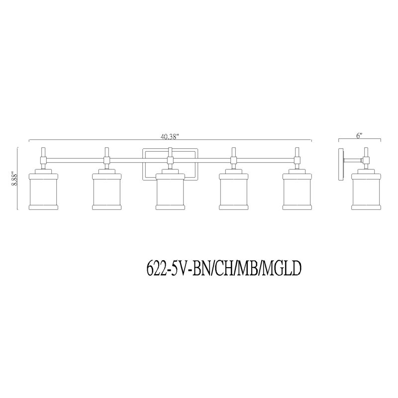 Cadoc 5 Light Vanity, Chrome