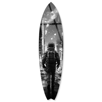 Snowing Somewhere Surfboard Acrylic Coastal Wall Art by Notoriart
