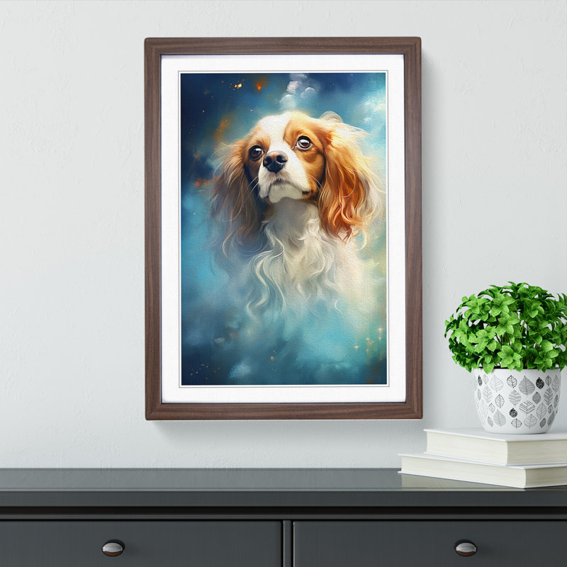 Cavalier King Charles Spaniel Conceptual - Single Picture Frame Print on Wood, Walnut Framed, 46cm H x 34cm W x 2cm D