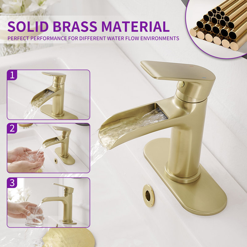 Robinet de salle de bains monotrou avec ensemble de drainage, Or brossé