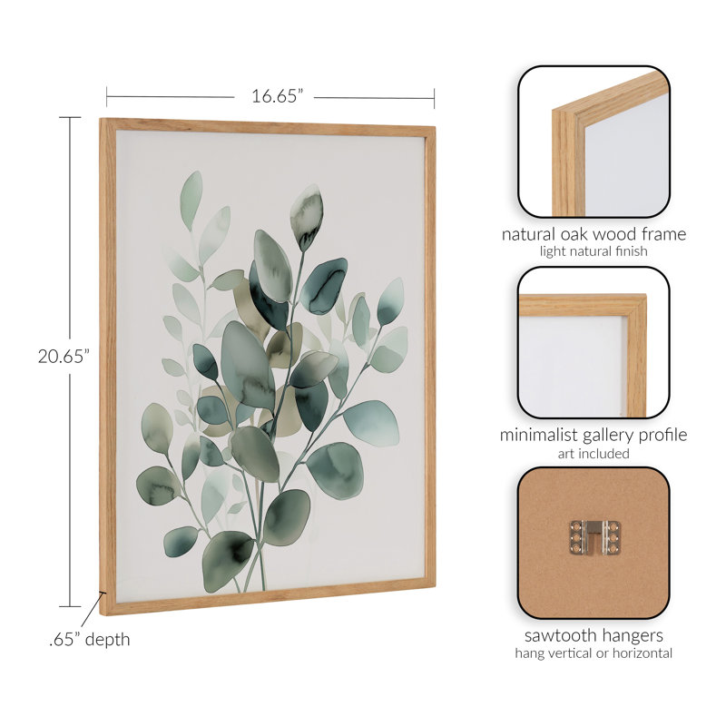 Doux eucalyptus, art mural, Encadrement brun clair, H 16,65 po x l 20,65 po