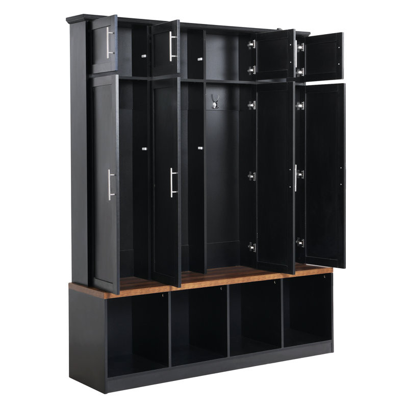 Litwin Storage Bench,Hall Tree with 4 Hanging Hooks,Entryway Cabinet, Black