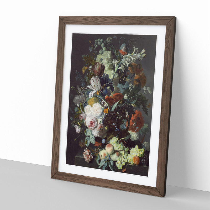 Still Life with Flowers and Fruit Vol.2 by Jan Van Huysum - Picture Frame Painting, 36cm H x 27cm W x 2cm D, Walnut