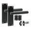 Golden Grace 5 Pair Victorian T-Bar Linear Design Door Handle Matt Black Finish with Ball Bearing Hinges and Latches - 150 x 40mm