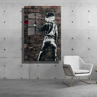 Banksy Decorative Tempered Glass Painting, 11.8 x 17.7 inches | 100% Tempered Glass, Thickness: 0.2 inches | Stunning Artwork for Home Decor, Unique Gift, Adds Modern Touch to Any Space