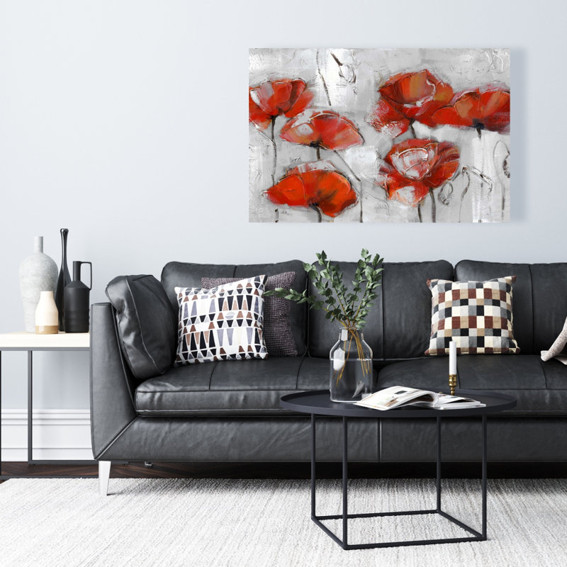Coquelicots abstraits - Toile de chambre à coucher botanique pour la décoration intérieure, H 36 po x l 24 po