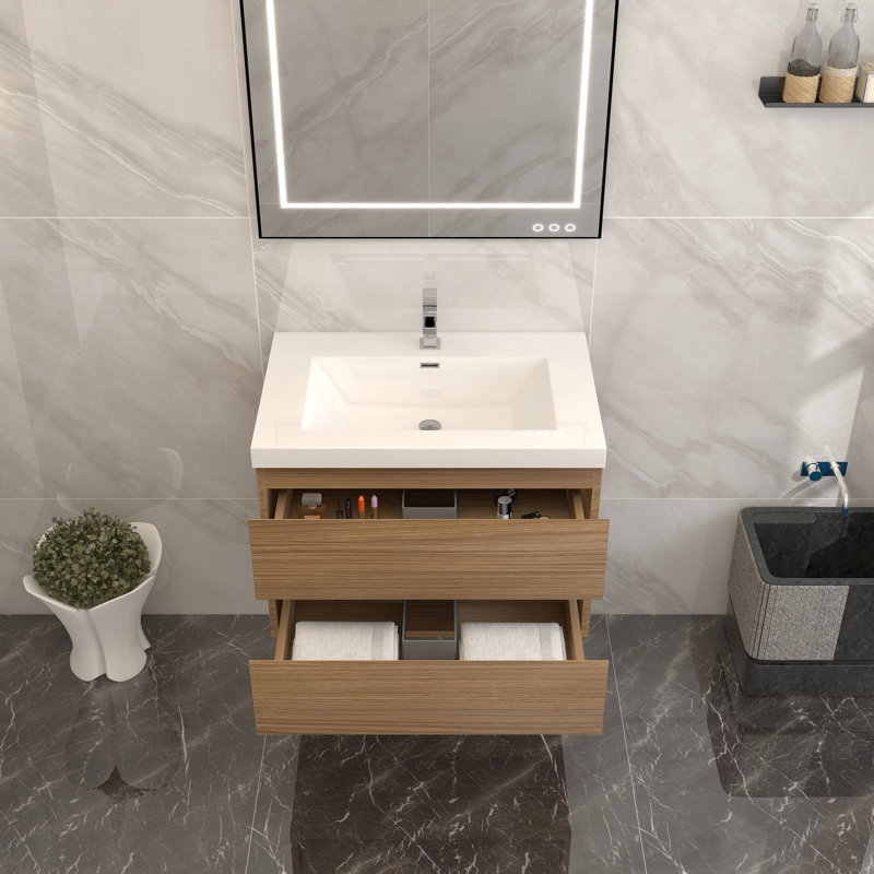 Holoman 30'' Single Bathroom Vanity with Acrylic Top, Rose Wood
