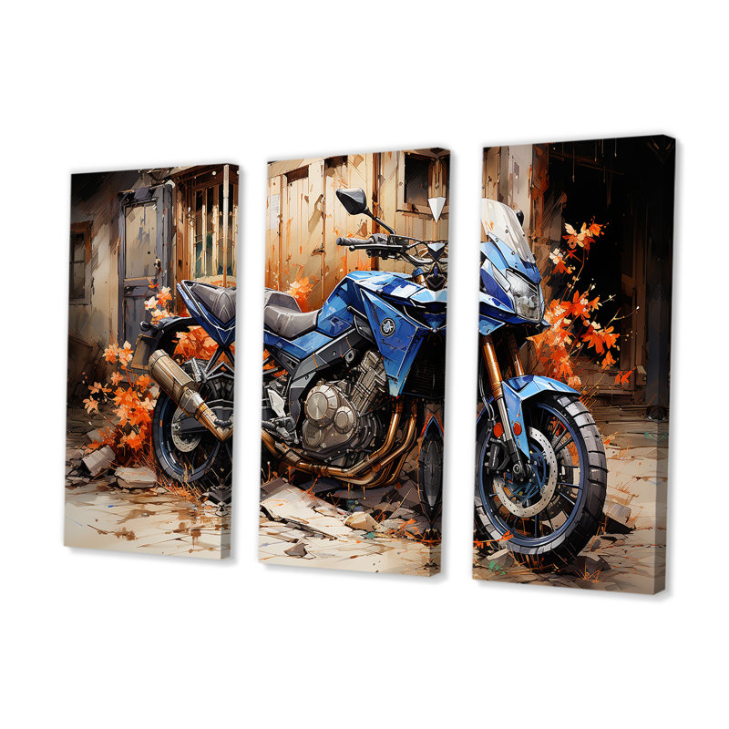 «Blue Durty Bike Urban Speed», ensemble d'art sur toile, H 28 po x l 36 po x P 1 po