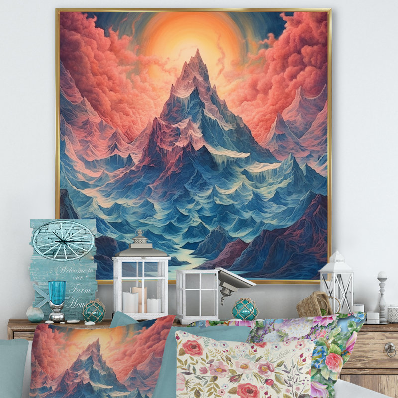 Reproduction d'art sur toile, "Wisdom Of The Mountain", 36" H x 36" W, Cadre flottant doré