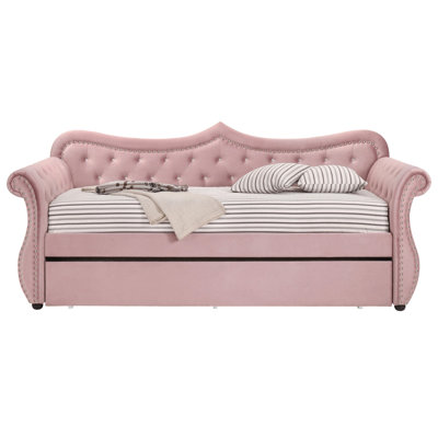 Pink Upholstered Twin Daybed With Trundle