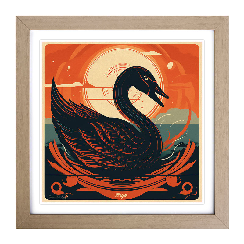 Swan Retro Art No.1 - Single Picture Frame Print on Wood, Oak