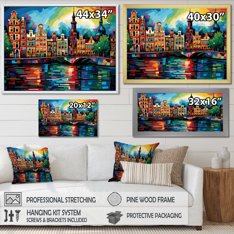 City Amsterdam Popart II sur impression sur toile, H 30 po x l 40 po x P 1,5 po, Toile tendue