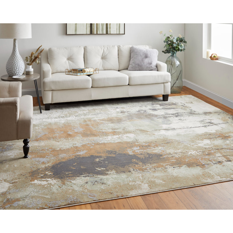 Takara abstrait contemporain, brun / beige, Rectangle 9 pi x 12 pi