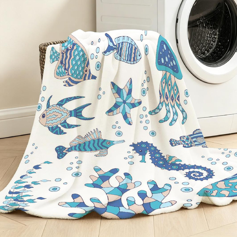 Jeté en molleton transparent ultra doux, imprimé de poisson de mer, Throw 50" x 60"