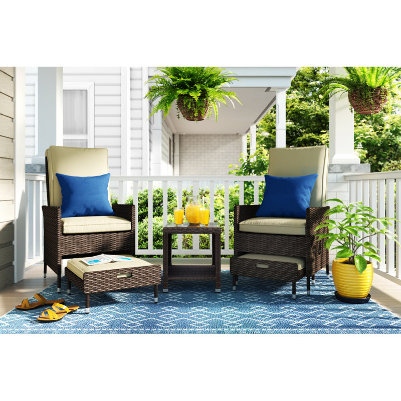 Serta Laguna Outdoor Patio Furniture Collection 5 Piece Reclining Set, Brown Wicker