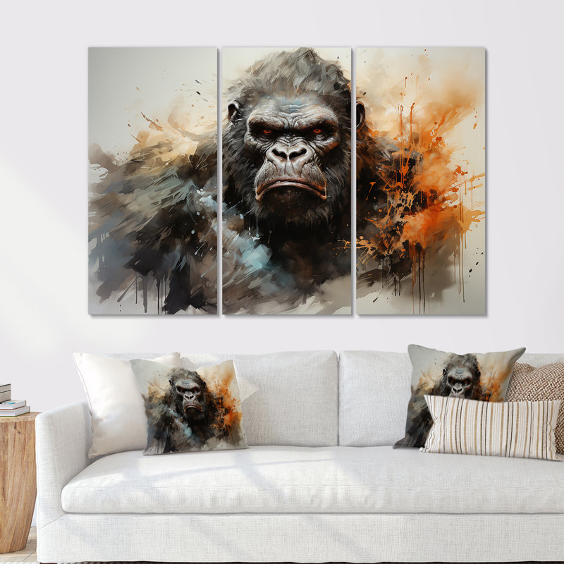 «Black Gorilla Goliath», ensemble d'art mural sur toile Gorilla, H 28 po x l 36 po