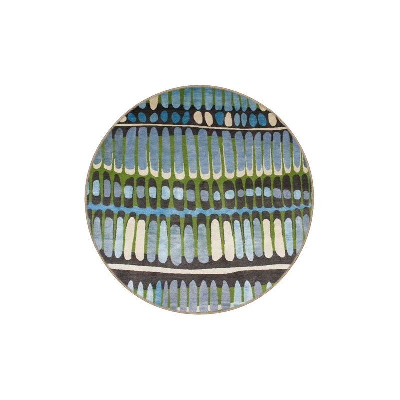 Machine Washable Light Blue Line Patterned Woven Base Rug