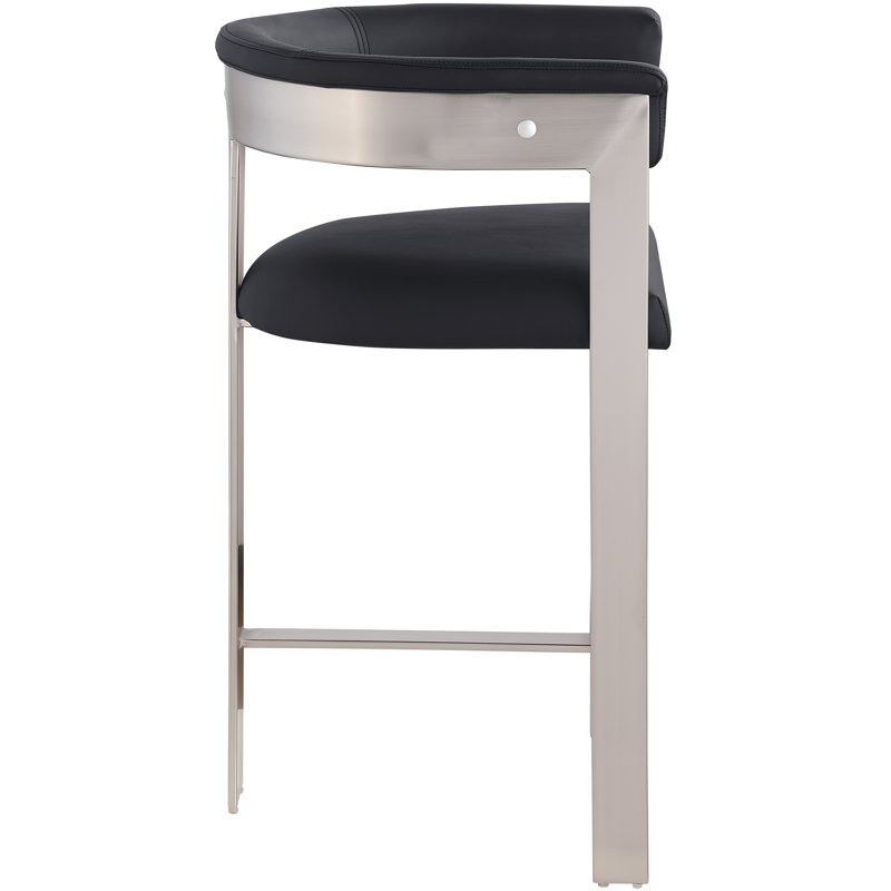 Romeo Hermi Vegan Leather Counter Stool, Black Vegan Leather, Brushed Chrome