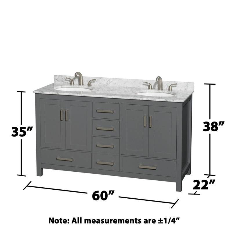 Sheffield 60" Double Bathroom Vanity Set, White Carrara, Dark Gray