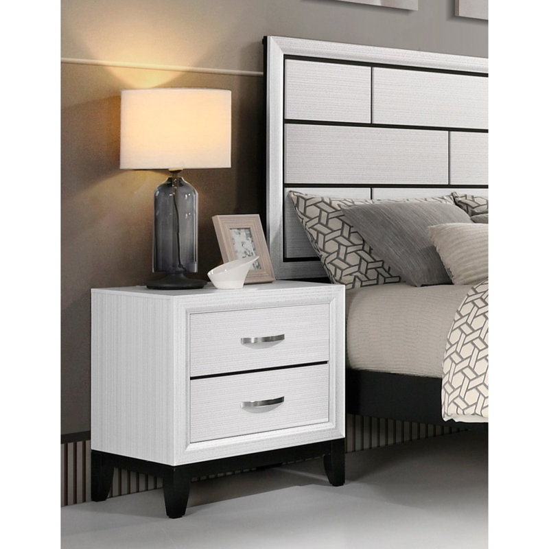 Table de chevet à finition blanche pour chambre à coucher - moderne contemporain, commode contemporaine 2 tiroirs