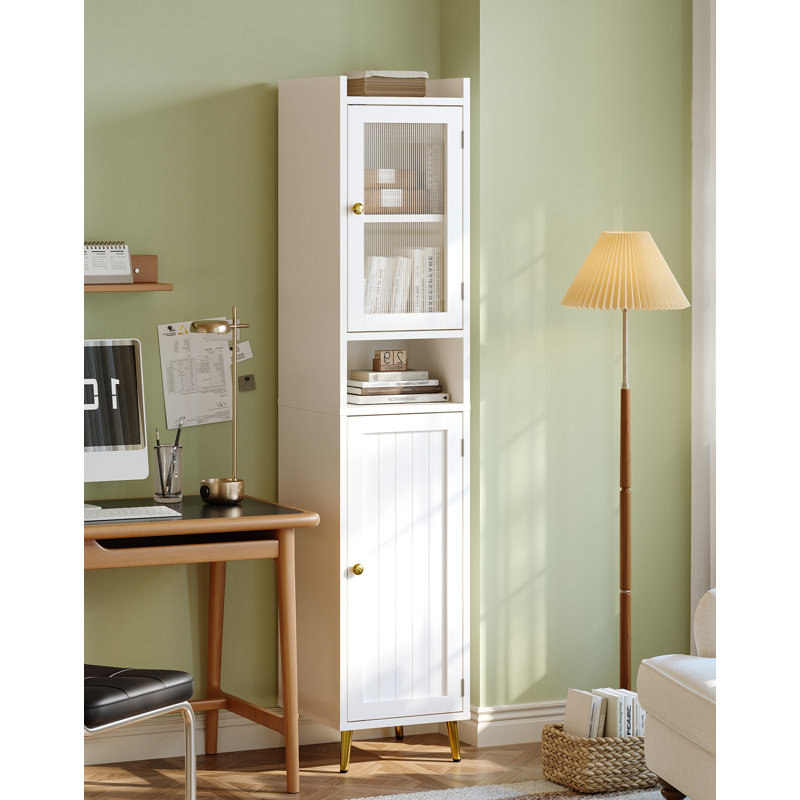 Armoire en lin manufacturé à 2 portes en bois et verre, Blanc