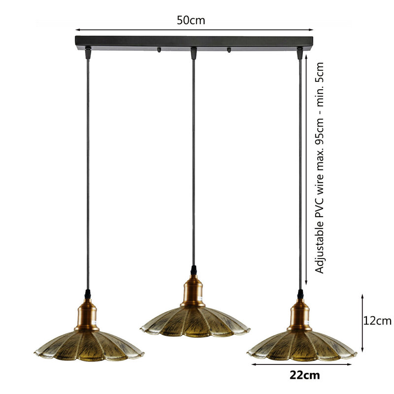Pablo 3 - Light Black Kitchen Island Pendant, Brushed Brass