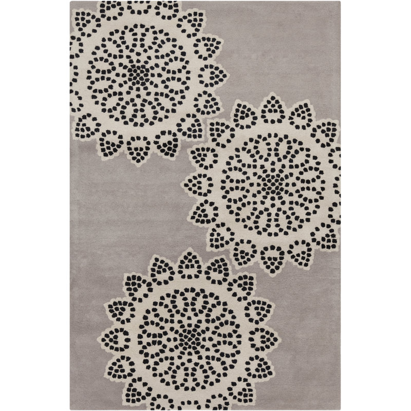 Tapis à motif géométrique en laine à motif géométrique touffeté à la main gris, crème et noir Ailey Authentic, 8 pi x 10 pi