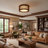 3-Light Walnut Wood Flush Mount with Fabric Shade