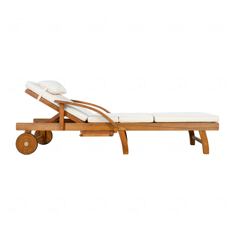 Acacia Wood Frame Outdoor Lounge Chairs Set, Beige