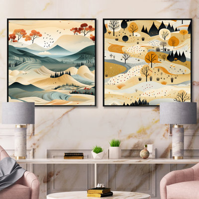Marcellius - Abstract Landscapes Square Collage Set Of 2