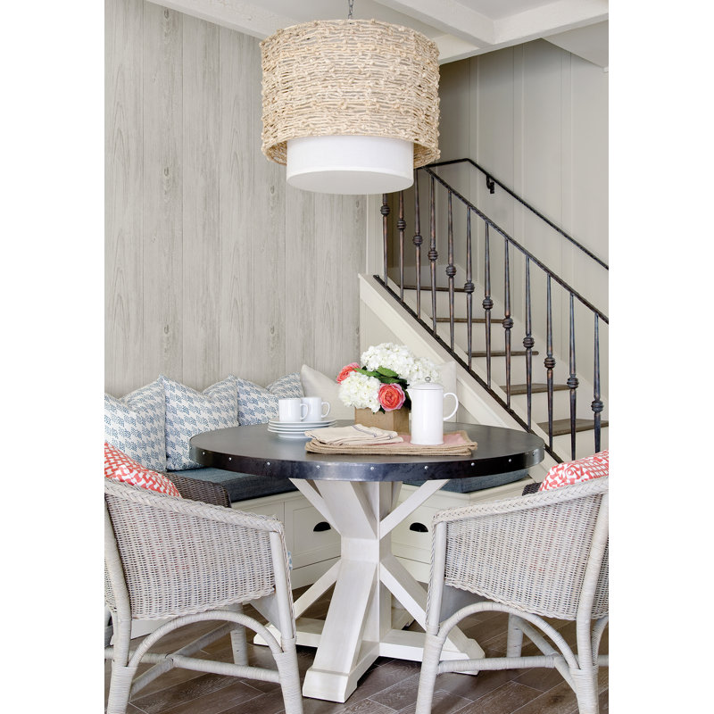 Rouleau de papier peint en faux bois 33 pi x 20,5 po Seaside Living, Blanc gris