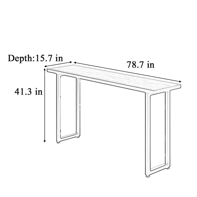 Ironwork solid wood bar table, 41.3"H x 78.7"L x 15.7"W