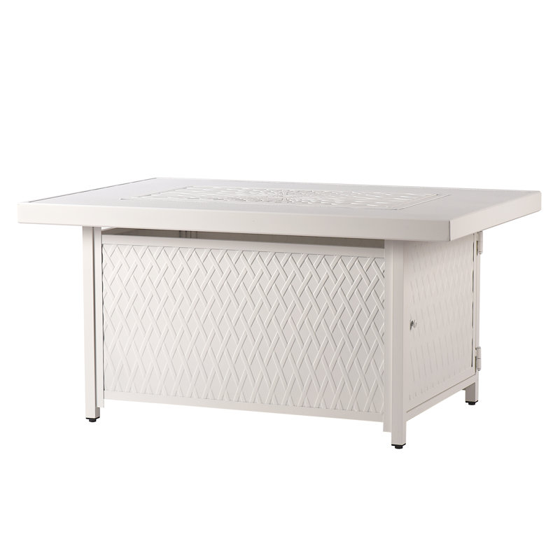 Georgeanna Rectangle Aluminum Propane Smokeless Fire Pit Table with Hidden Fuel Tank, White