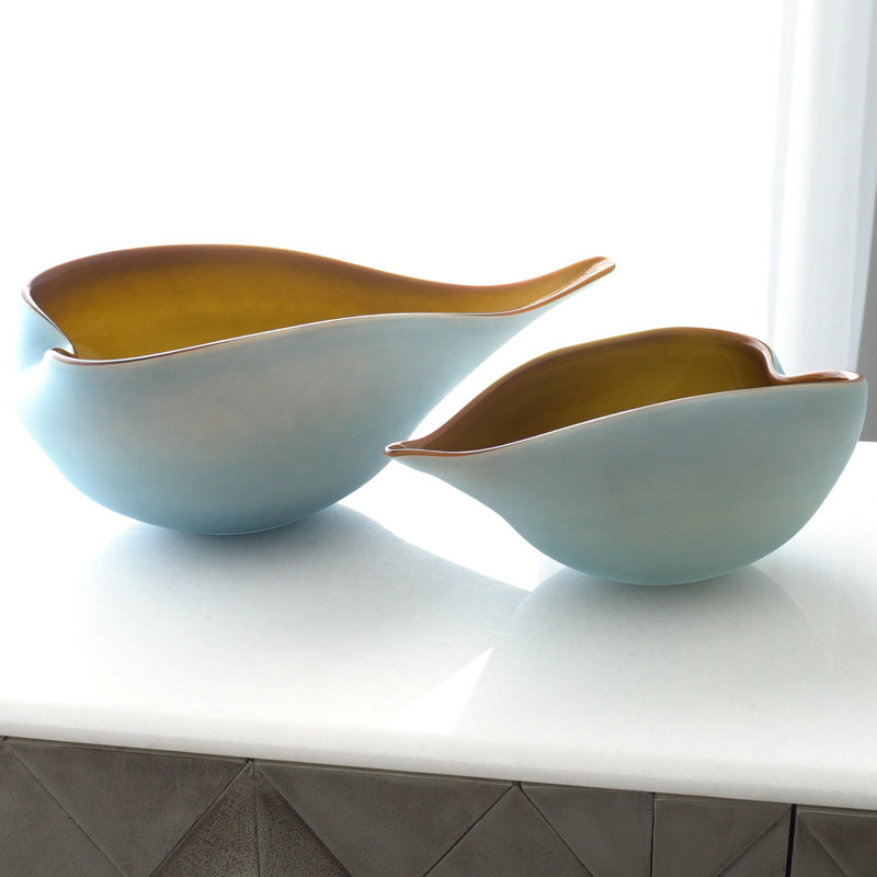 Frosted Bowl w/Casing, 5.5" H x 11" W x 7" D, Blue/Amber
